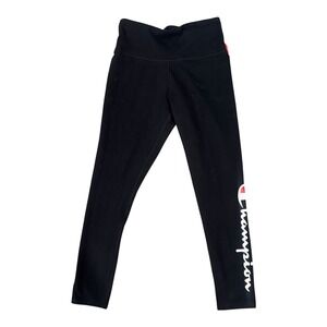 Champion Women Black Authentic High Rise Graphic Logo Leggings NWT Size M
